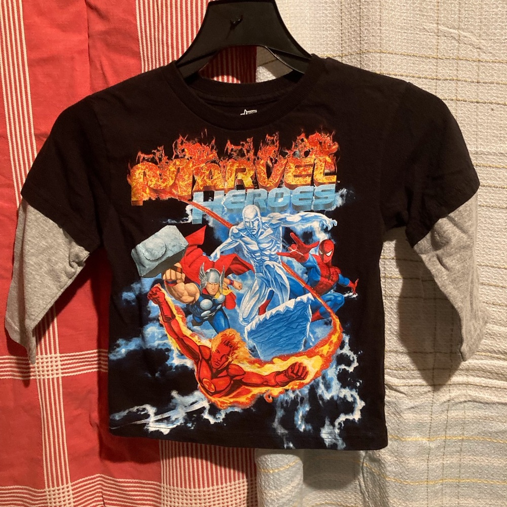 Marvel Heroes Shirt T-Shirt Long sleeve Boys Medium Spider-Man Captain America